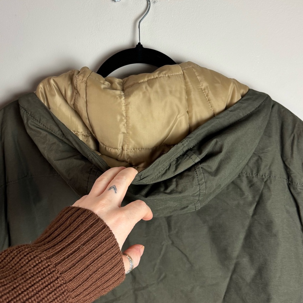 Banana Republic Men’s Parka Jacket Medium Olive Green Hooded Quilted Lined - Picture 6 of 8